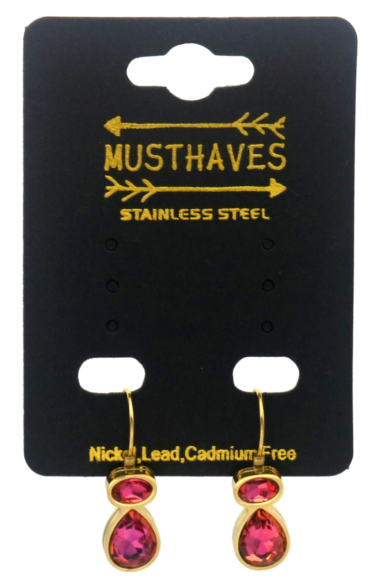 H-D18.5 E25106-042G-1 S. Steel Earrings Crystals 2.5cm Pink