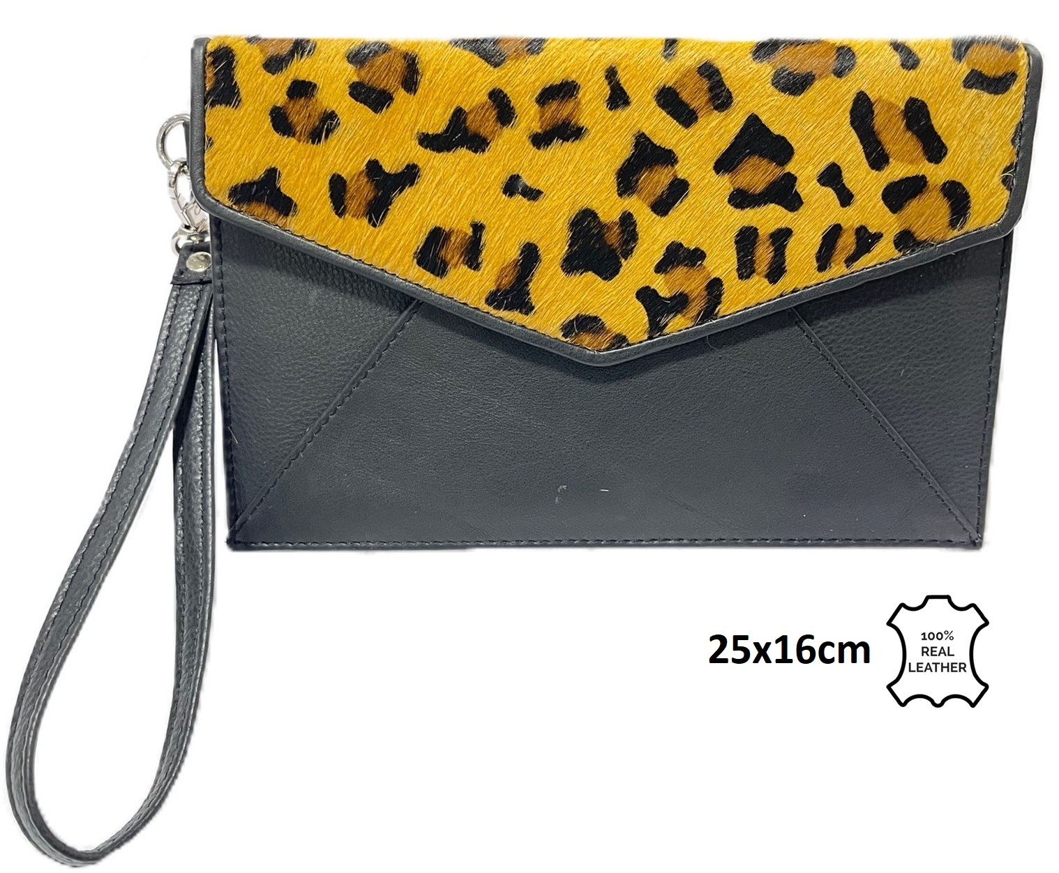 T-H3.2 AFB-3049 Leather Cowhide Clutch Leopard 25x16cm