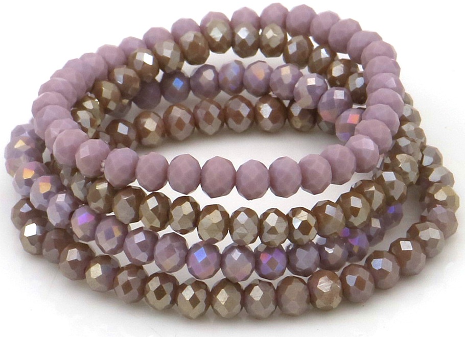 H-E9.1 B2565-001-28 Faceted Glass Bracelets 6mm - Set 4pcs Purple