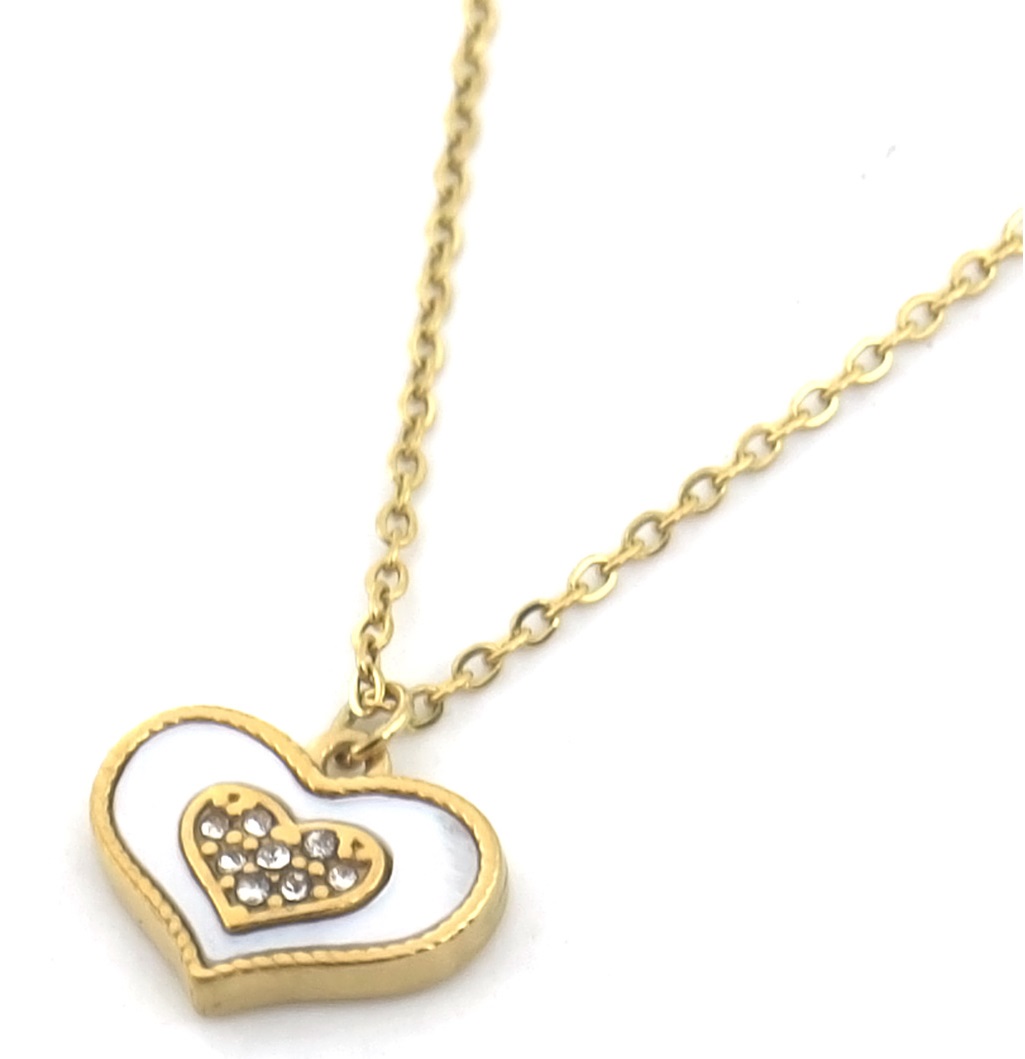G-E6.5 N089-040G S. Steel Necklace Heart MOP