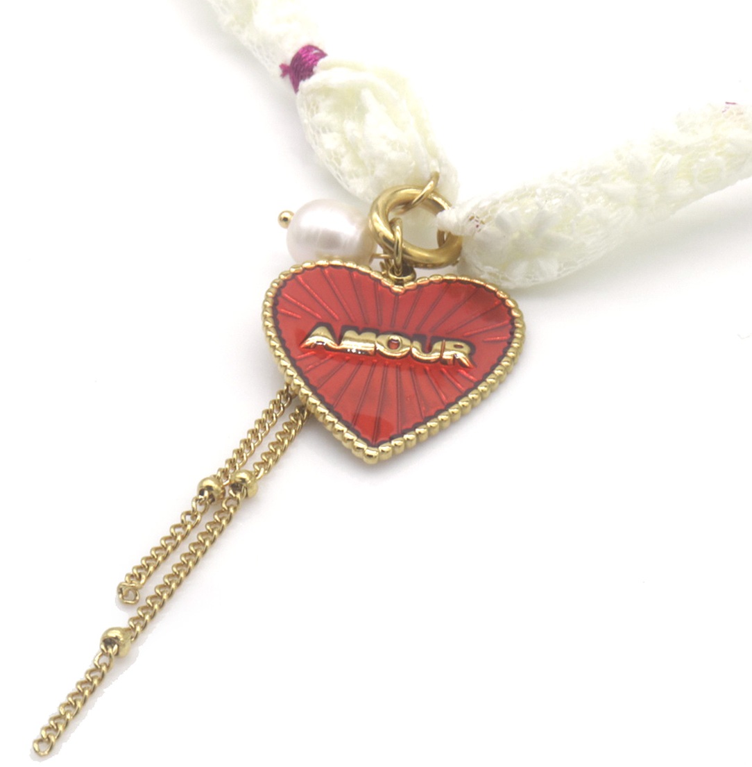 C-C10.1 N2524-010 S. Steel Fabric Necklace Amour 50-55cm