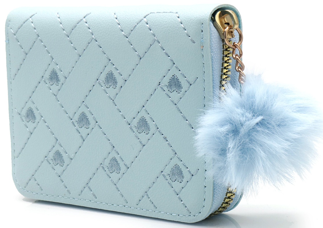 X-M6.1 WA009-011-1 PU Wallet Embroidered Hearts 12x9cm - Blue