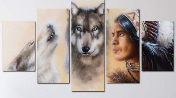 Z-F1.1 FF411 Diamond Painting 5 Frames Wolves Indian 150x90c