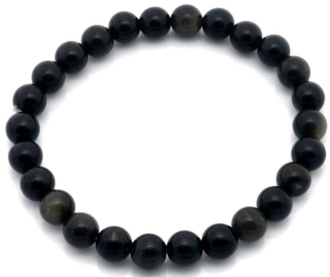 E-A4.3 B002-009 Stone Bracelet 8mm Obsidian Stone -21cm