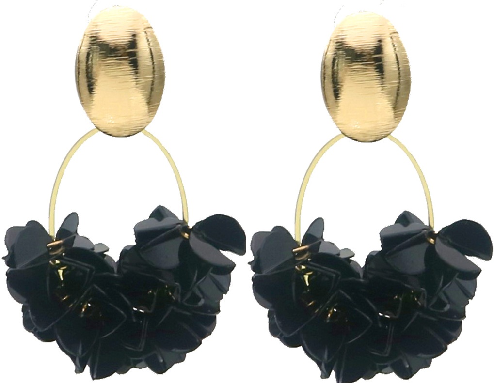 B-D24.1 E2591-146-1 Fashion Earrings Shiny 6x3.5cm Black