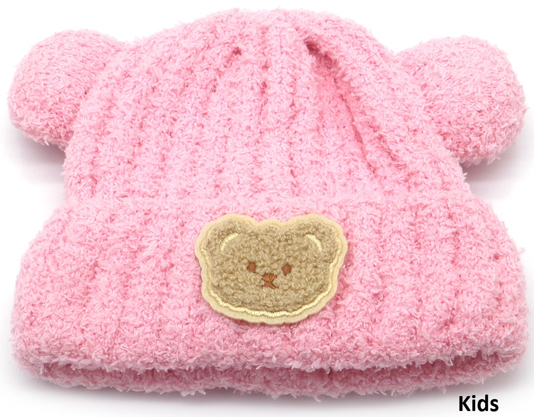T-B31 HAT1001-003-3 Beanie with Bear for Kids Pink