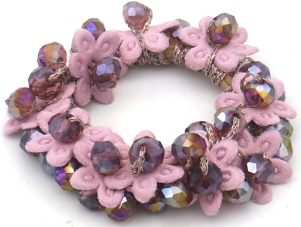 G-D22.1 H1128-002-5 Hair Elastic Glass Beads-Flowers Purple