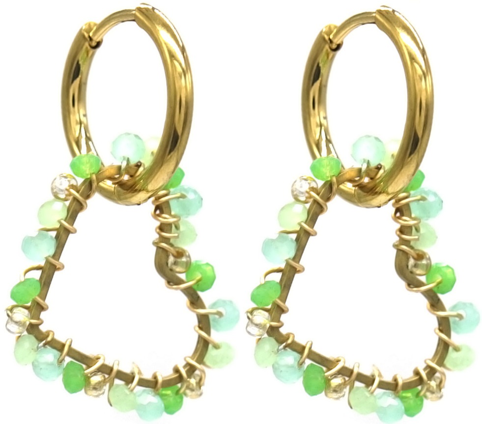 H-F19.4 E221-495 No.5 S. Steel Earrings Glassbeads 3cm Heart