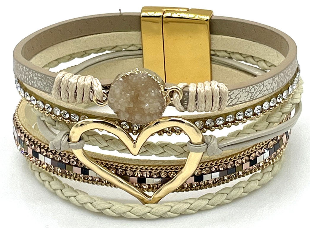 D-D22.3 B1138-001-3 Leather Bracelet Heart 18x3cm Beige