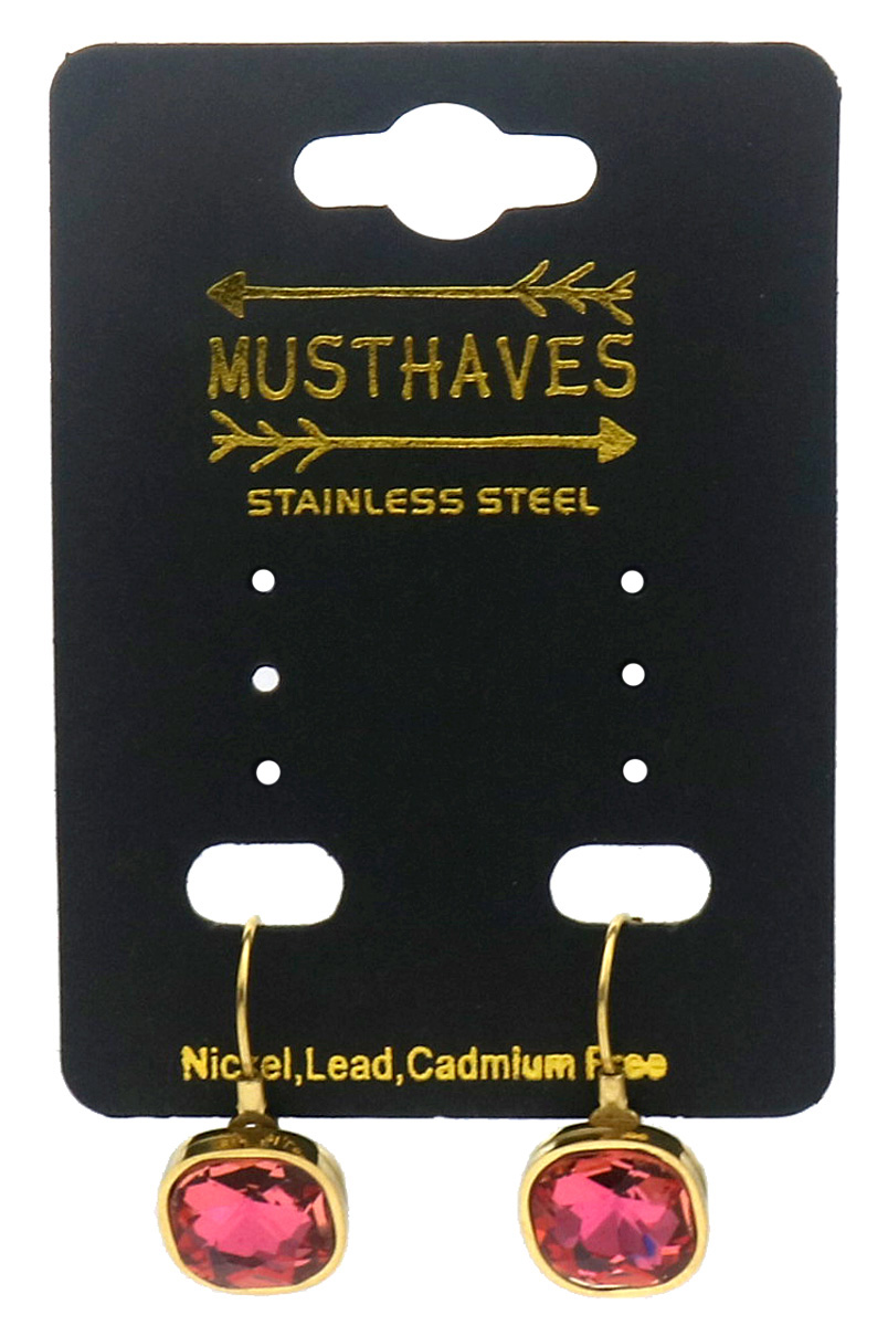 H-D6.3 E25106-075G-1 S. Steel Earrings Crystal 2.5cm Pink
