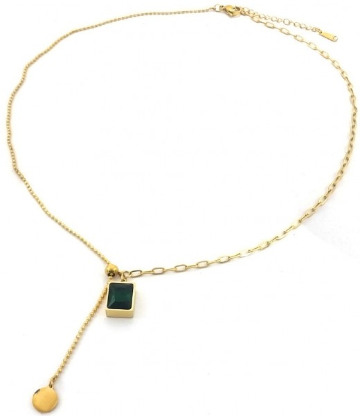 I-B8.1 N088-021G S. Steel Necklace CZ Green