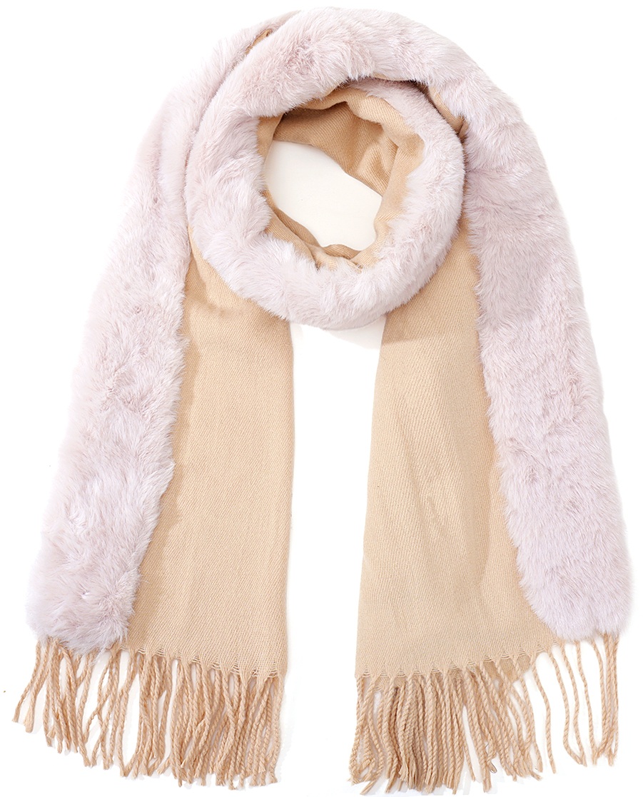 T-E2.1 SCARF1005-002-1 Scarf Faux Fur 180x72cm Beige