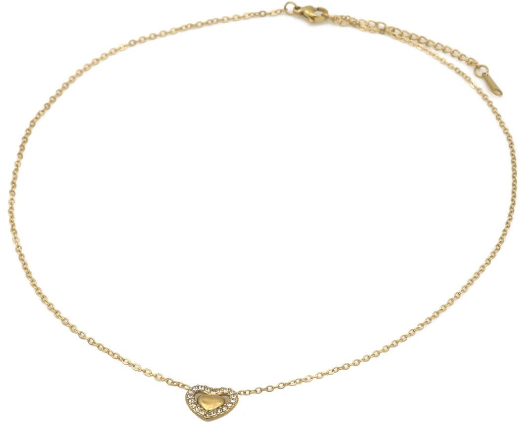 A-C3.3 N25106-069G S. Steel Necklace Heart Crystals 40-45cm