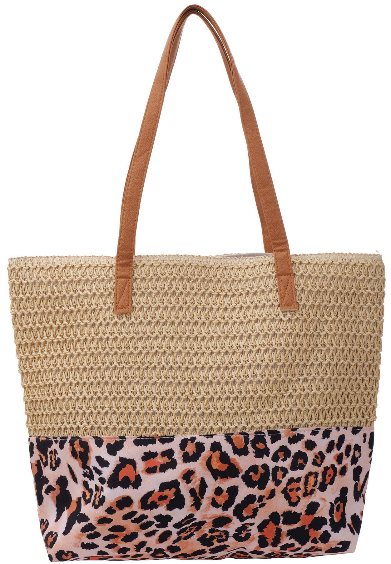 Z-D3.1 BAG1114-002-1 Beach Bag Woven Leopard 47x36x13cm Beige