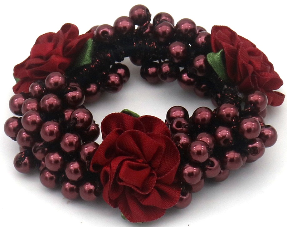 H-B24.1 H1128-003-2 Hair Elastic Glass Flowers Red