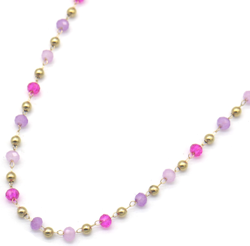 J-D4.2  N831-006-4 S. Steel Necklace Glass Beads - Purple