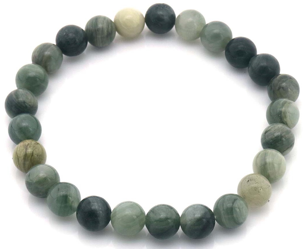 E-B7.3  B002-117 Stone Bracelet 8mm Green Grass Stone - 19cm