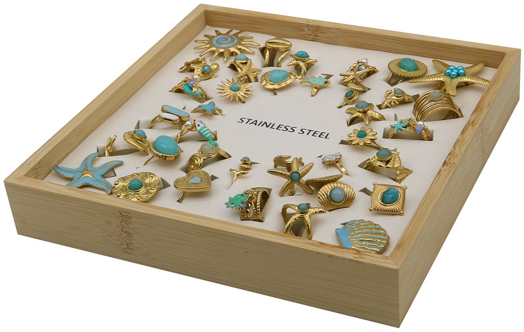 S-B2.4 R221-316-4 S. Steel Rings Adjustable in Display - 36pcs Blue