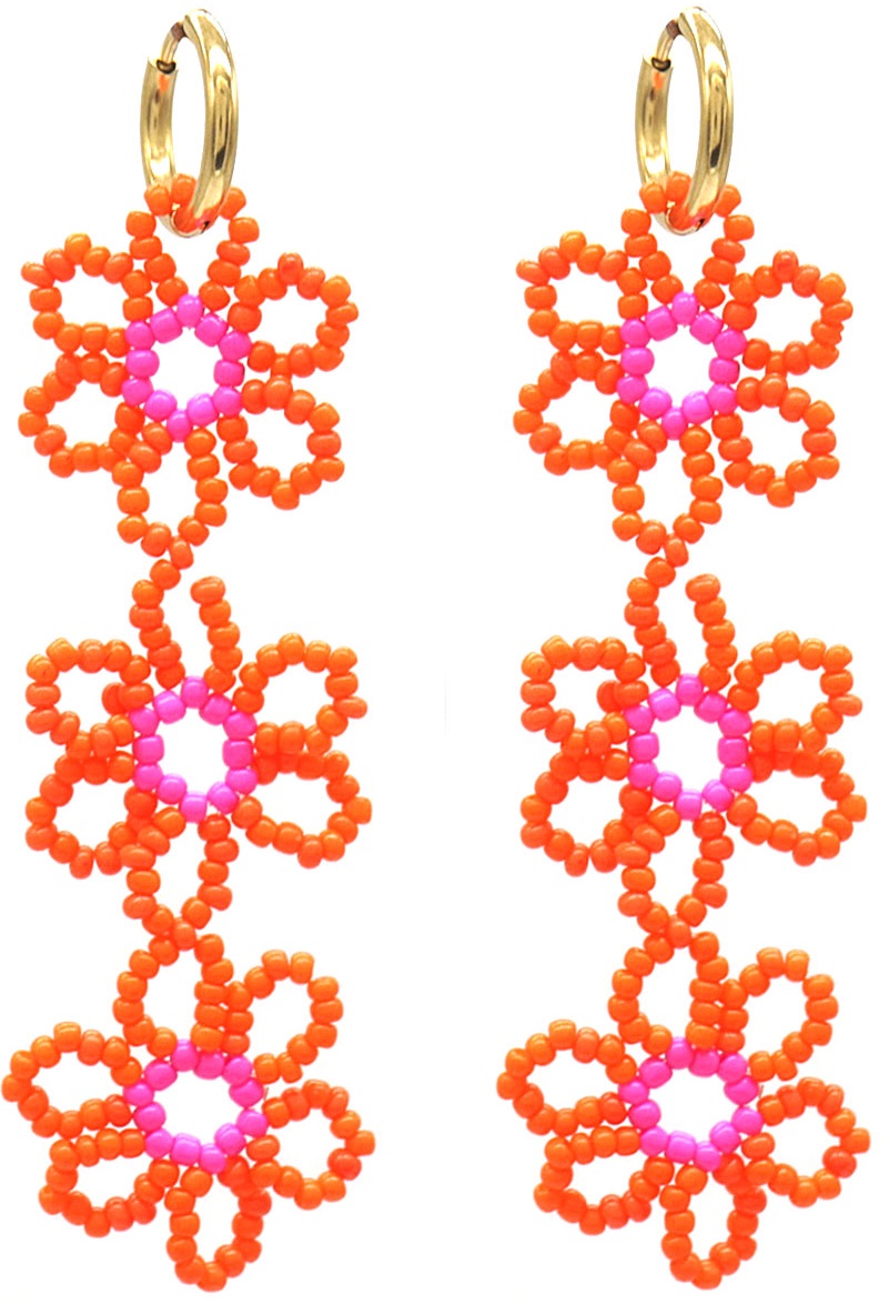 B-A21.2 E221-447 No.4 S. Steel Earrings Glass Flowers 8cm Orange