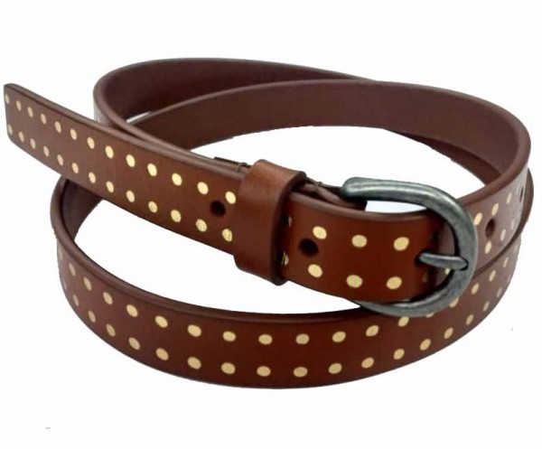 C-B24.1 HM-080 Leather Belt with Gold Dots 2x115cm