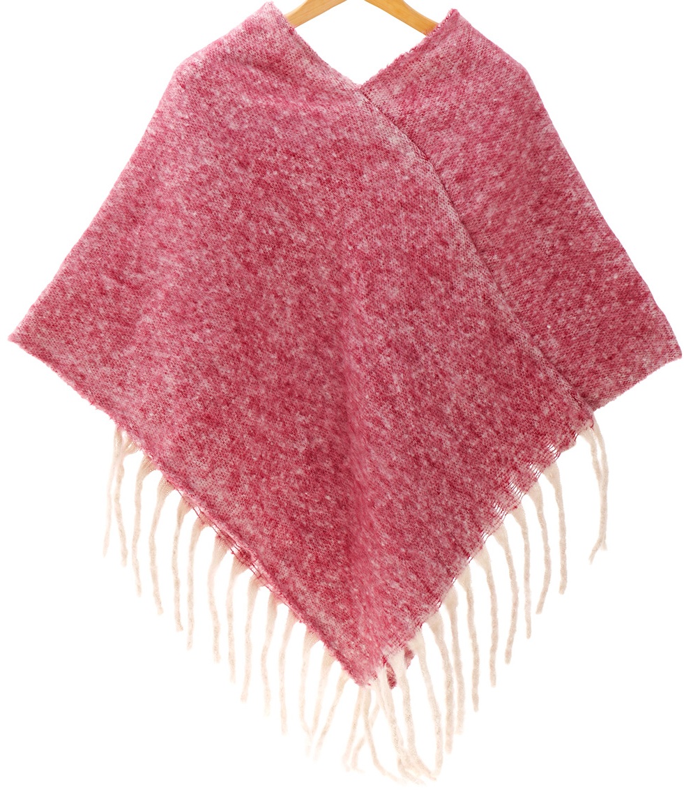 Q-A8.2 SCARF2588-011-3 Woven Winter Poncho Red Q-A8.2 SCARF2588-011-3 Woven Winter Poncho Red
