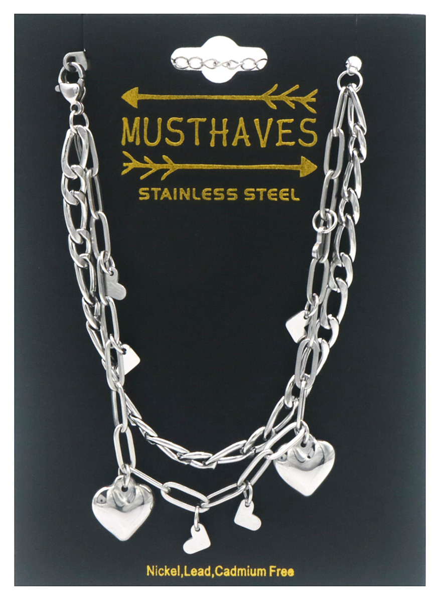 C-E17.1 B2567-051S S. Steel Braclet Layered Hearts 16-21cm