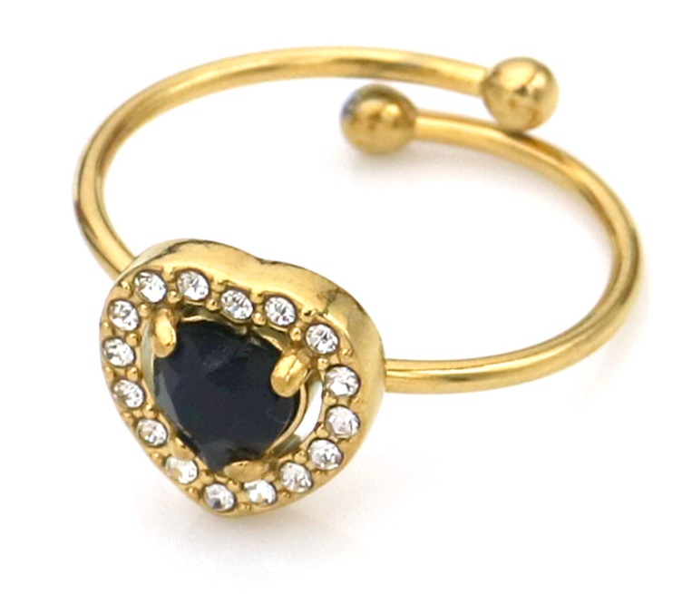 D-A18.5 R1134-004G S. Steel Ring Crystals Hearts Adjustable