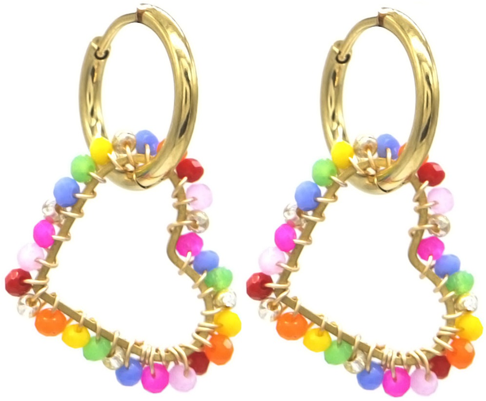 H-F7.3 E221-495 No.1 S. Steel Earrings Glassbeads 3cm Heart