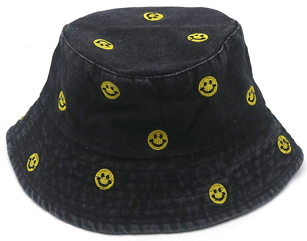 X-N1.2 HAT1103-001-2 Bucket Hat Jeans Embroidered Smileys