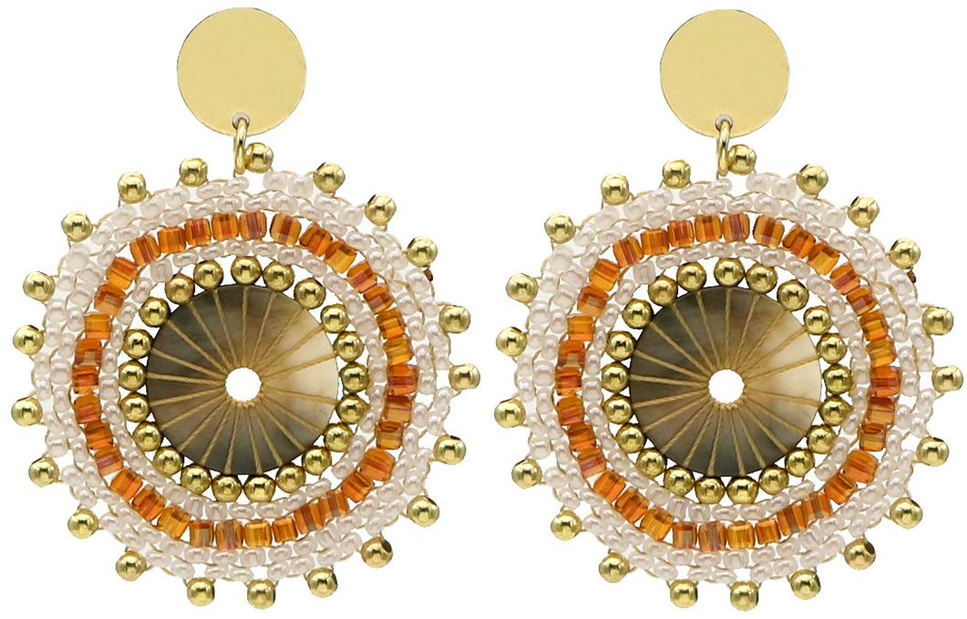 F-D18.3 E2591-133-2 Fashion Earrings Glassbeads 5.5x4.5cm  Brown