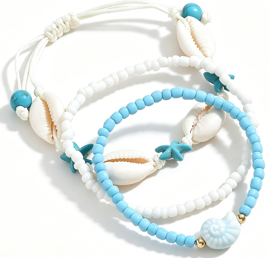 A-F7.4  ANK2620-047 Anklet Set 3pcs Blue
