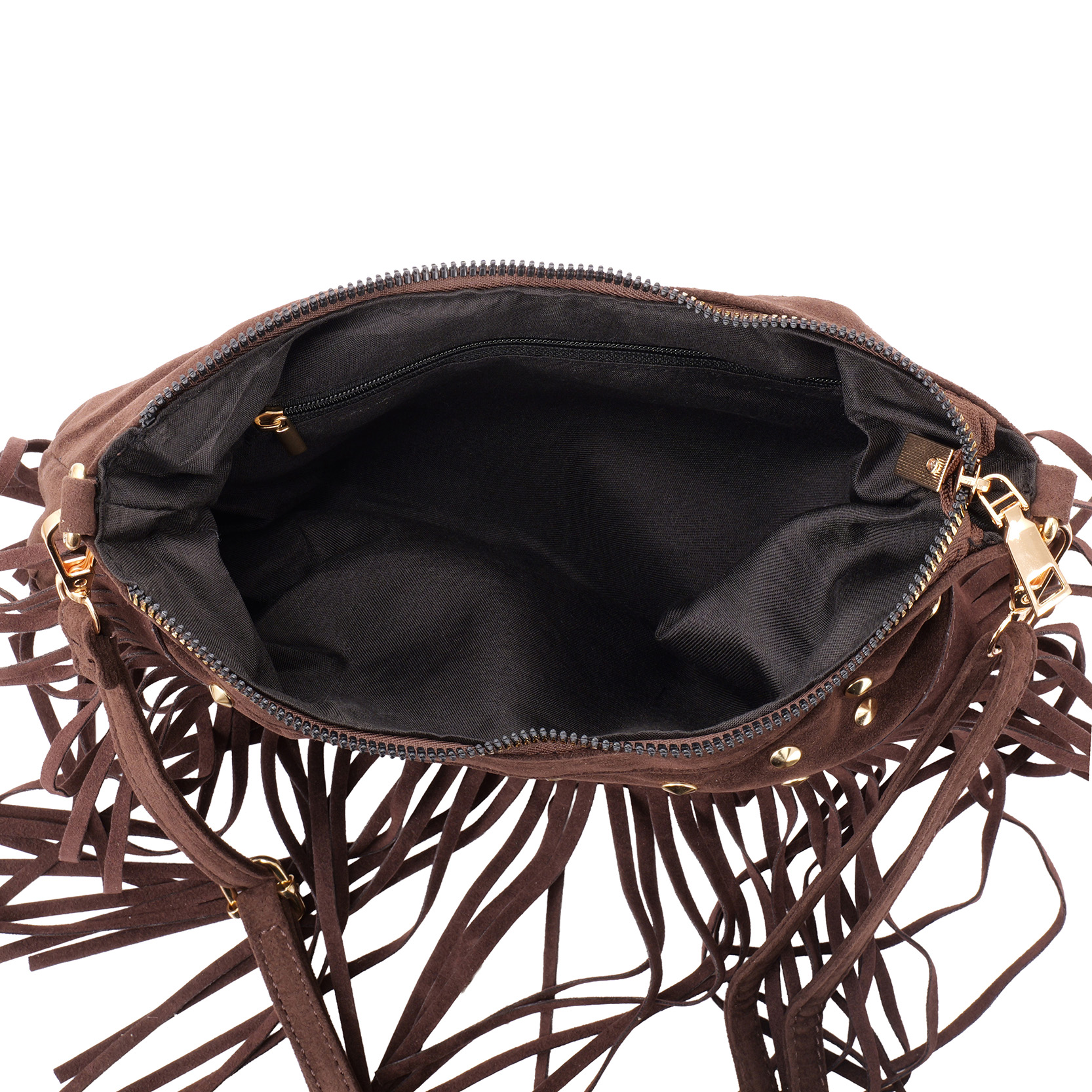 T-P7.2 BAG1122-002-3 PU Bag with Studs and Tassels 28x19cm Brown