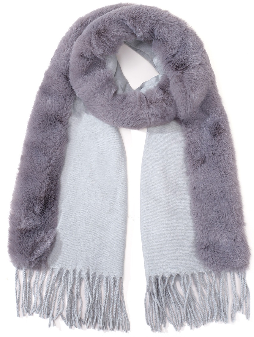 T-H3.1 SCARF1005-002-3 Scarf Faux Fur 180x72cm Grey
