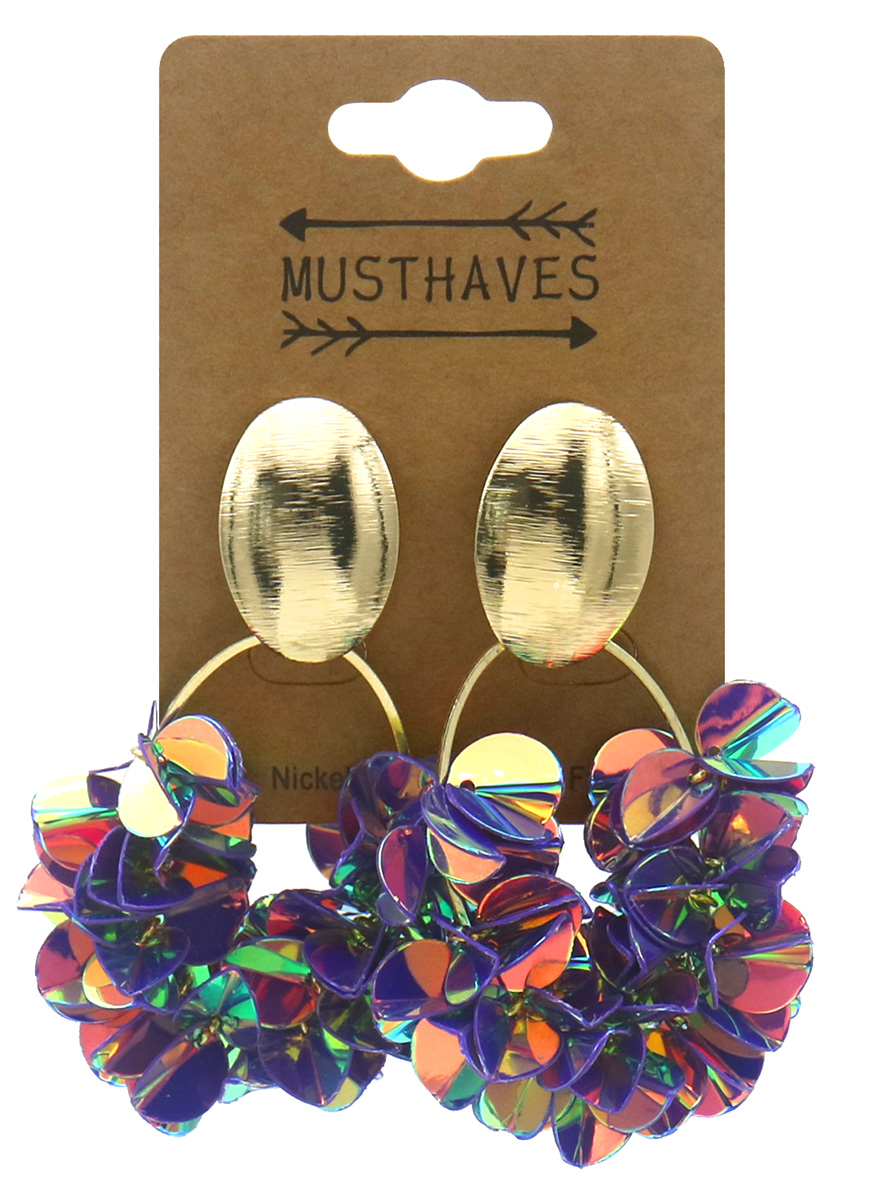 H-A3.2 E2591-146-2 Fashion Earrings Shiny 6x3.5cm Purple