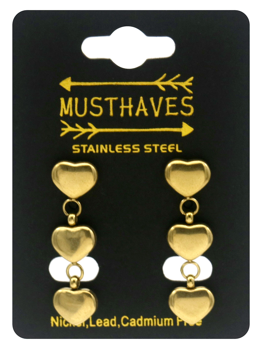 G-F5.3 E25106-058G S. Steel Earrings Hearts 3.5cm