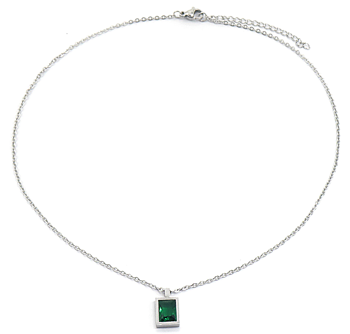I-A4.1 N028-001S S. Steel Necklace with 10x8mm Cubic Zirconia Green