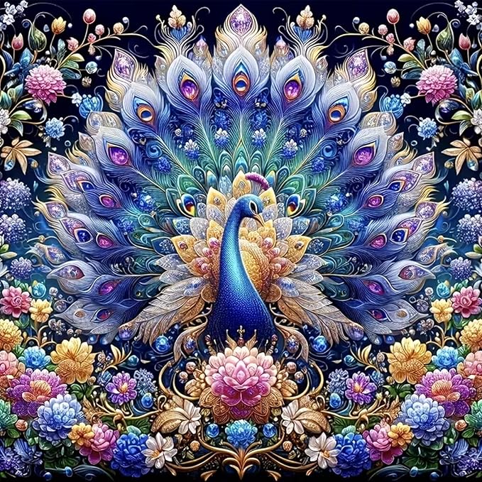 K-D8.2  DP2545106  Diamond Painting -Canvas 50x40cm - Painting 45x35cm Peacock