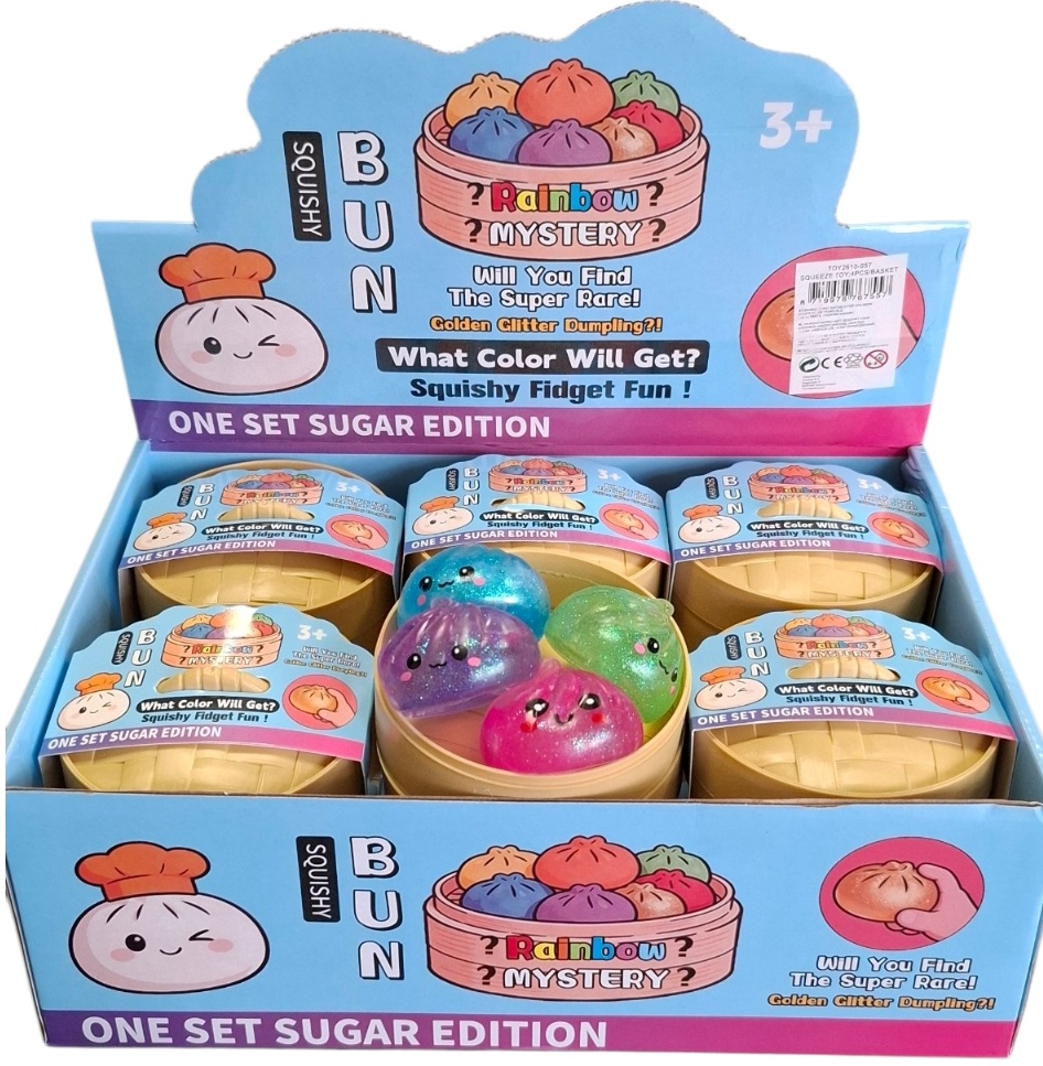Q-A7.1 TOY2610-057 Squishy Dumpling 4pcs in Basket - 12pcs Sugar Glitter