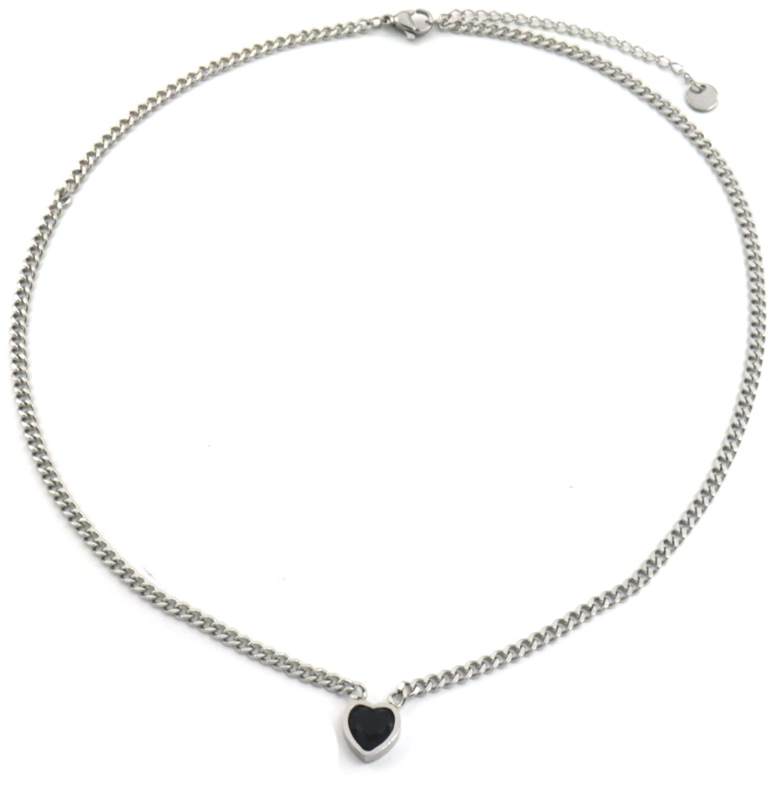 F-B18.3 N221-308S S. Steel Necklace with 8mm Heart CZ Black