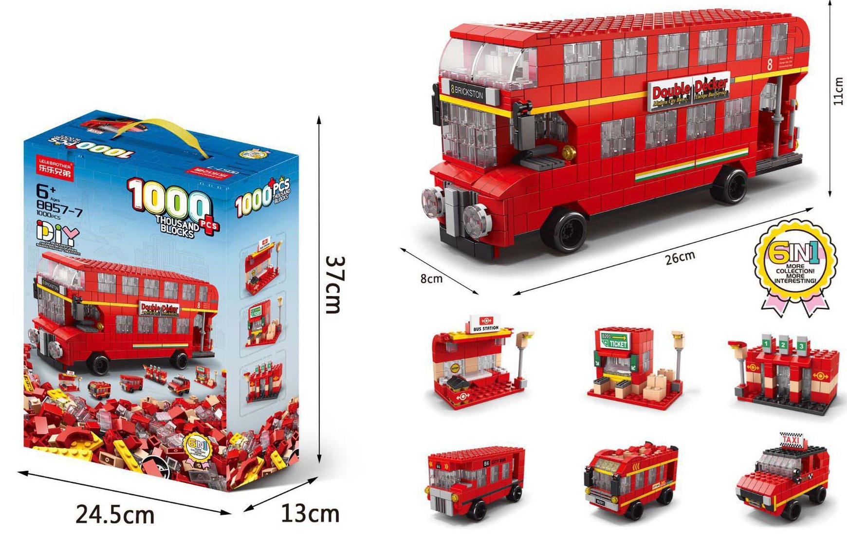 Y-D4.3 TOY8837-7 Building Blocks Set Bus - 1000pcs