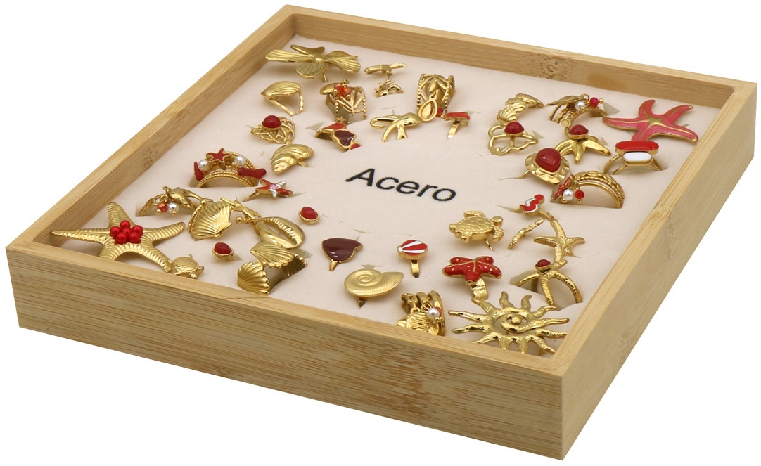 S-B7.5 R221-316-5 S. Steel Rings Adjustable in Display - 36pcs Red