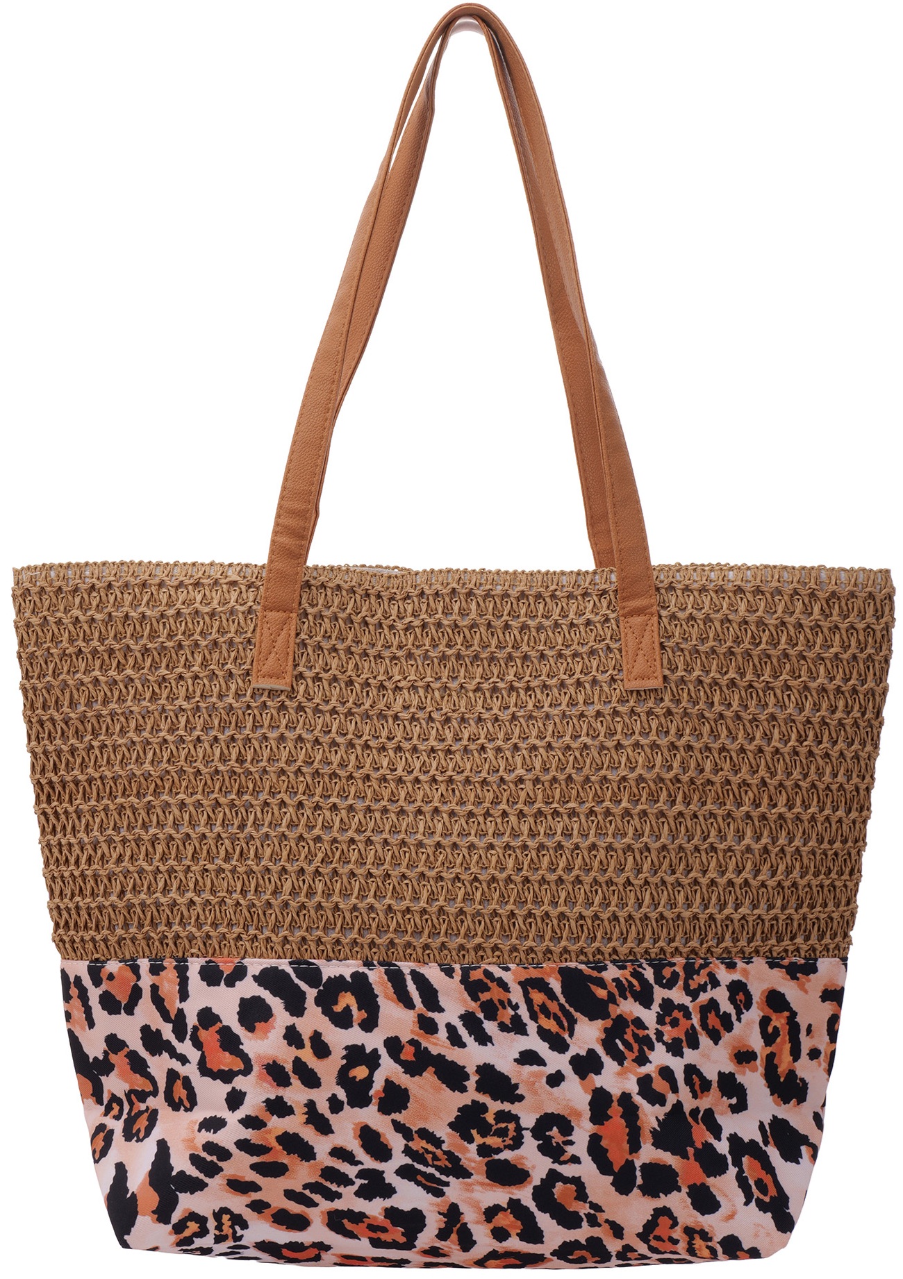 Y-B3.3 BAG1114-002-3 Beach Bag Woven Leopard 47x36x13cm Brown