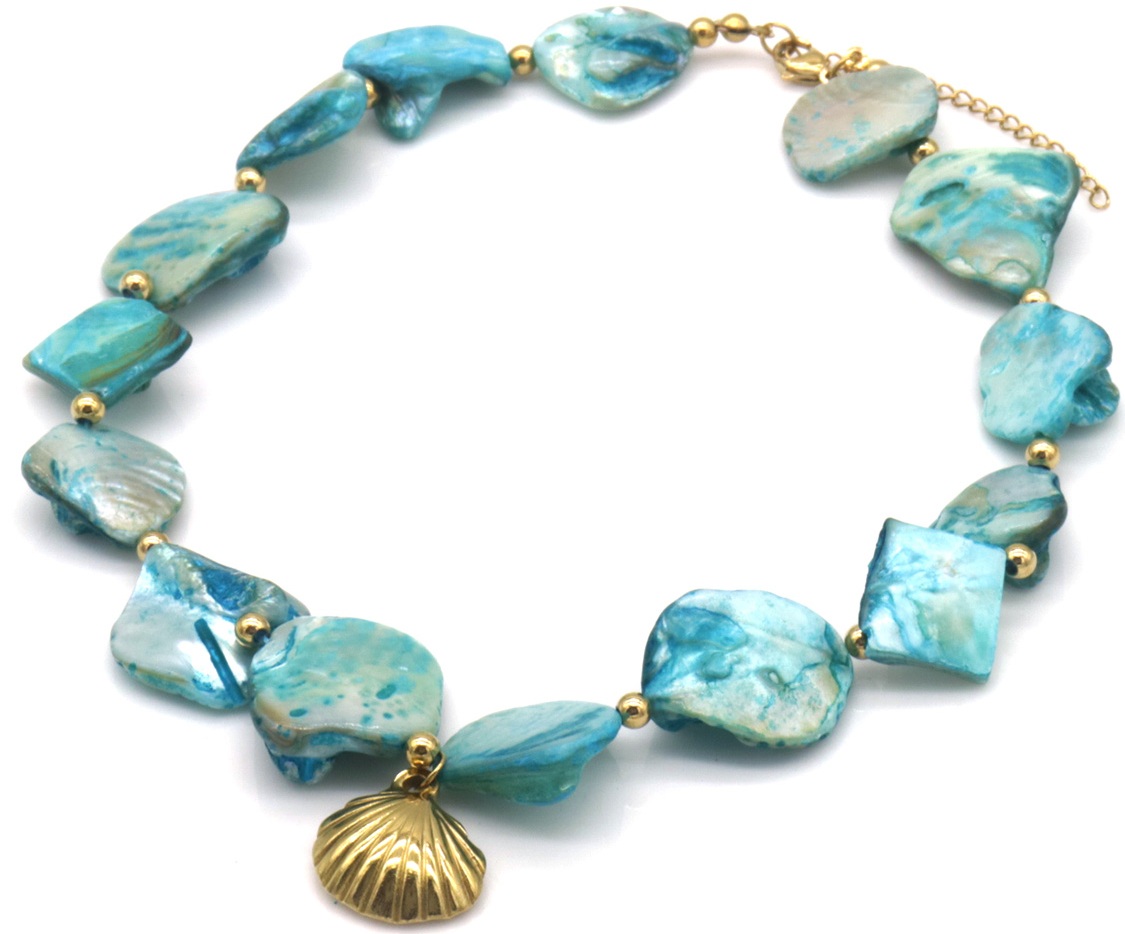 G-B2.1  N074-056G-1 S. Steel Statement Necklace Shells 40-45cm