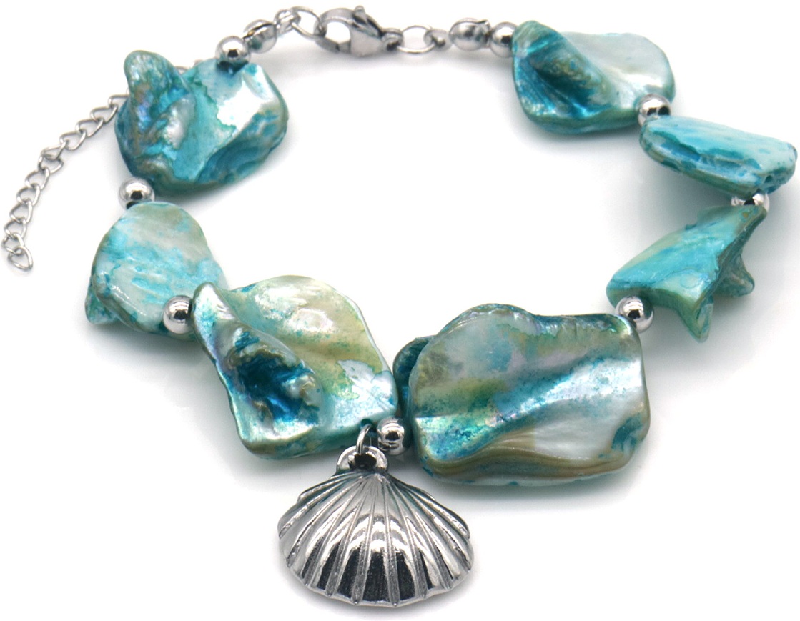 F-D21.2 B074-084S-1 S. Steel Statement Bracelet Shells 16 - 21cm