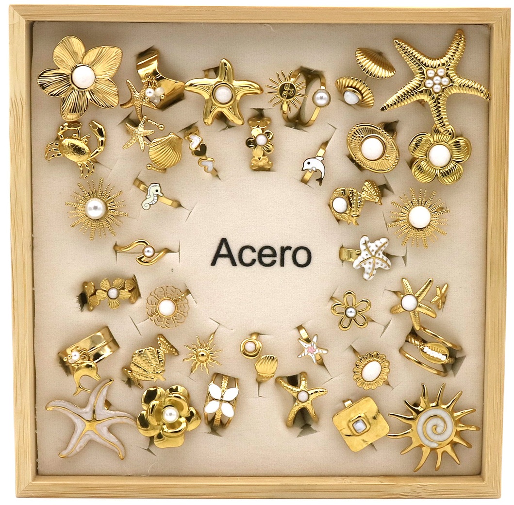 B-E13.1 R221-316-3 S. Steel Rings Adjustable in Display - 36pcs White