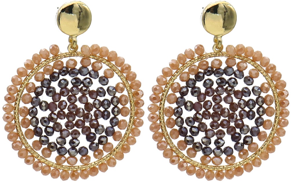 I-C19.1  E2591-131-4 Fashion Earrings Glassbeads 5.5x4cm Brown