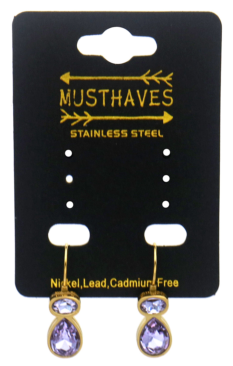 H-E6.4 E25106-042G-2 S. Steel Earrings Crystals 2.5cm Purple