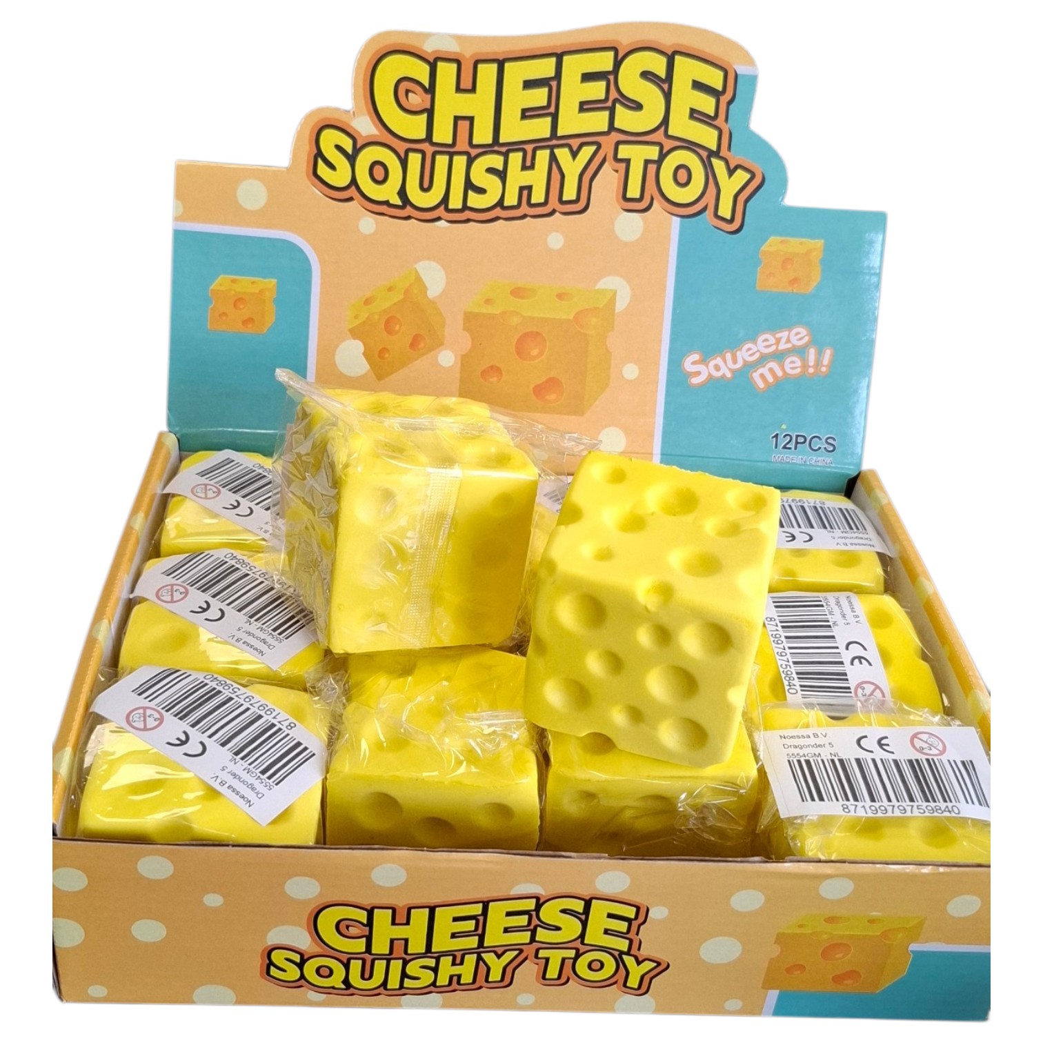 Y-A6.5 PU Squishy Slow Rising Cheese 6x6cm -12pcs