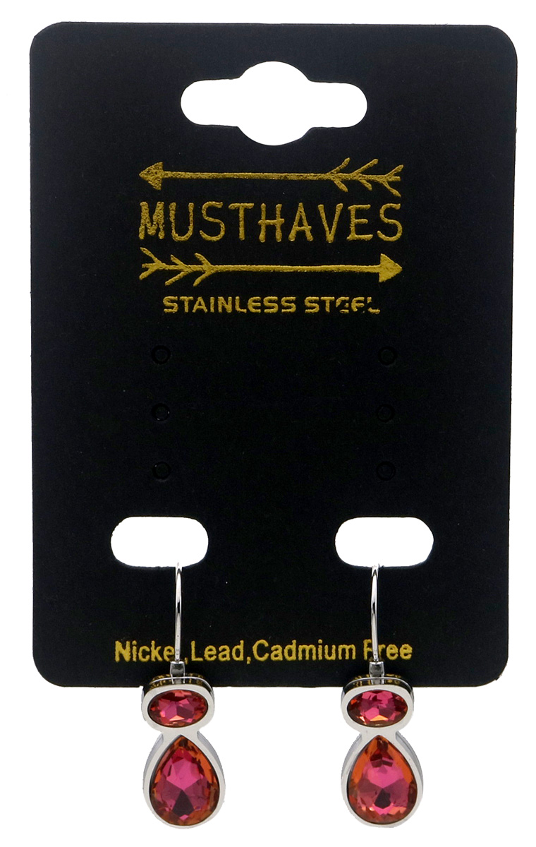 H-E6.1 E25106-042S S. Steel Earrings Crystals 2.5cm Pink