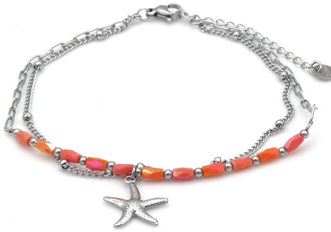 F-F17.3 ANK1036-006S S. Steel Anklet Starfish